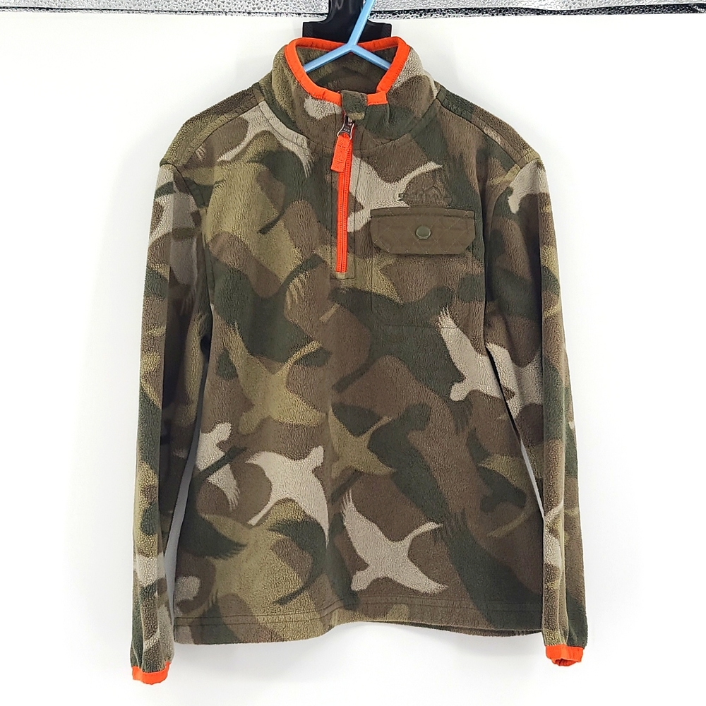 Eddie Bauer 6 green gray camouflage orange long sleeve 1/4zip pullover jacket